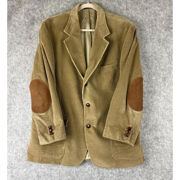 Vintage Orvis Corduroy Blazer Sport Coat Mens 44R Tan Elbow Patch 3 Button USA - Picture 1 of 16